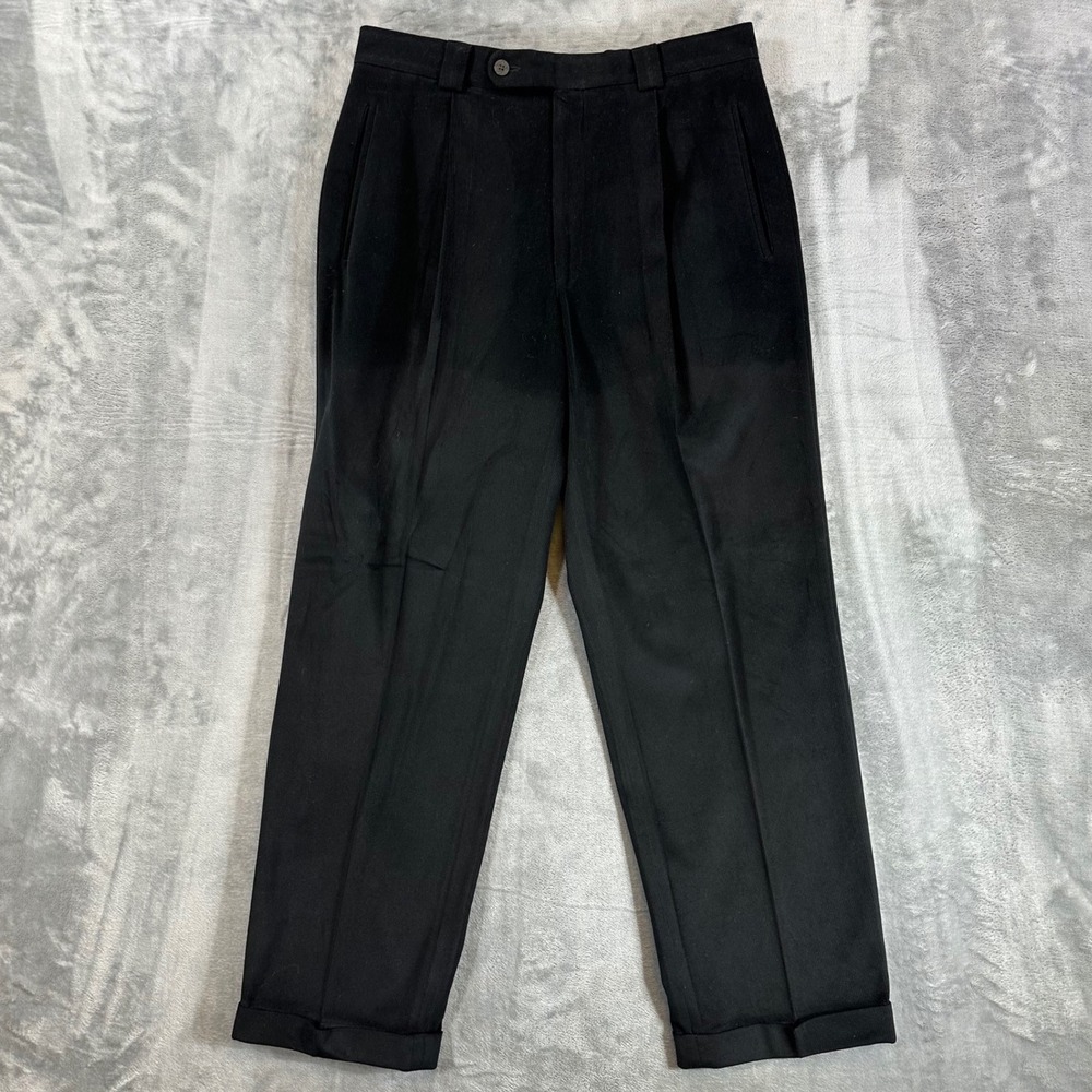 Ballin Relax Pleated Dress Pants Men's 32x30 Black Microfiber Trousers Corduroy